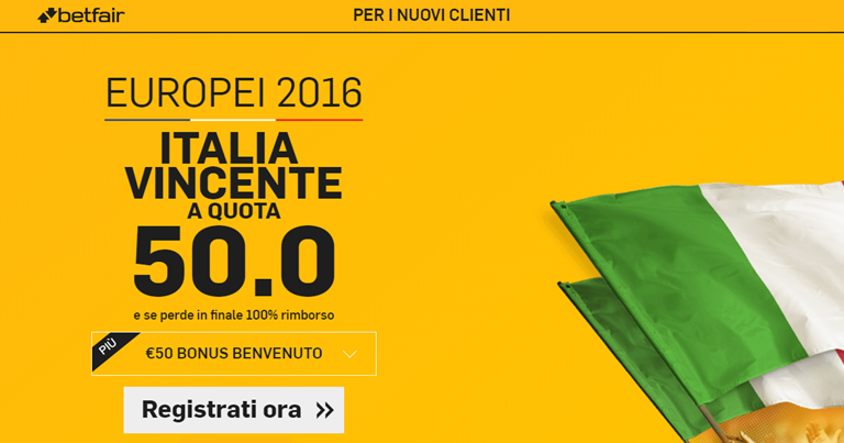 Betfair Quote Maggiorate Italia vincente europeo 2016 su Bonusvip