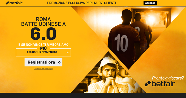 Betfair Quota Maggiorata Roma-Udinese su Bonusvip